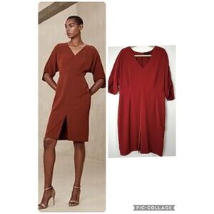 Banana Republic Knee Length Sheath Dress Burnt Caramel Orange Rust Women’s 16